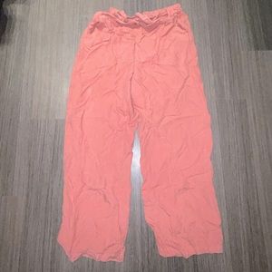 pink wide leg paper bag pants